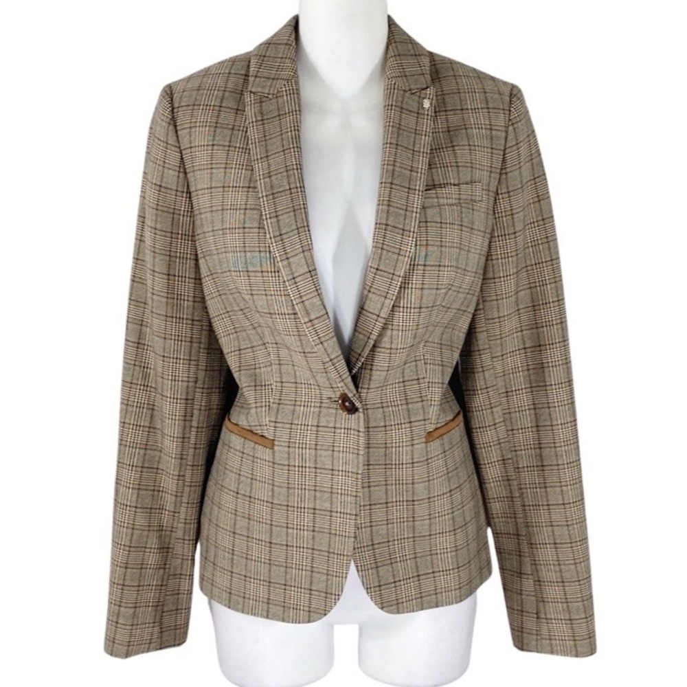 Tommy Hilfiger brown beige plaid elbow patch blazer jacket 4
